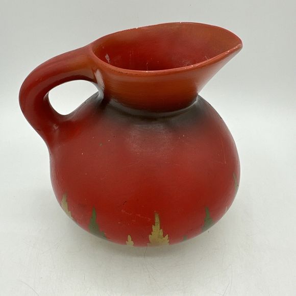 Vintage Pottery Clay Pitcher England 18D Signed Red 6.25” Handmade - Picture 6 of 16